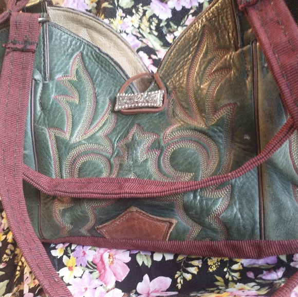 UNIQUE GREEN JUSTIN COM BLAST COWBOY BOOT HANDBAG - Picture 1 of 16
